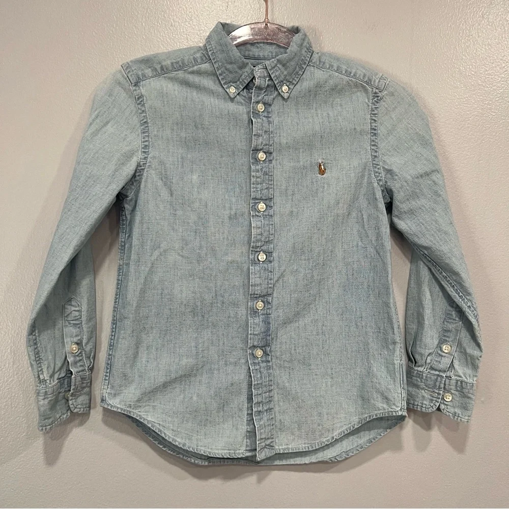 Ralph Lauren boy button up denim shirt size 10‎